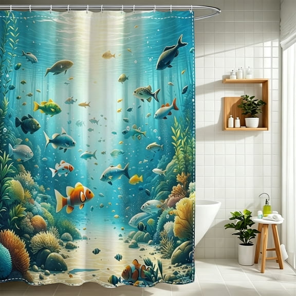 Colorful Clownfish Underwater Seabed Shower Curtain, Festive Christmas Modern Bathroom Decor for Holiday Gift Givers