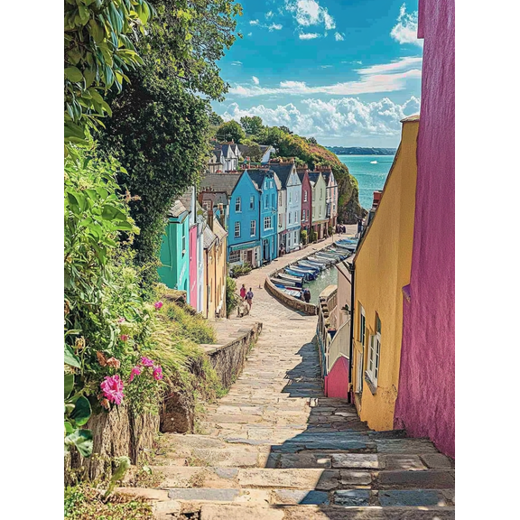 Colorful Coastal Town Canvas Print/Wall Art Perfect for Living Room Bedroom Kitchen Office and Hallway Decoration.