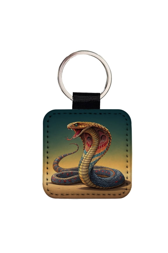 Colorful Cobra Snake Reptile Faux Leather Square Keychain