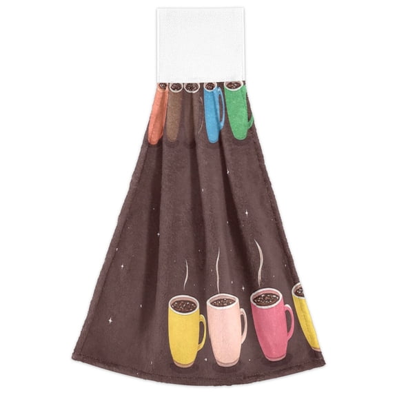 Colorful Coffee Collection 2 Pack 14''x18'' Hand Towels Soft Coral Fleece Quick Dry Hook and Loop for Kitchen Bathroom