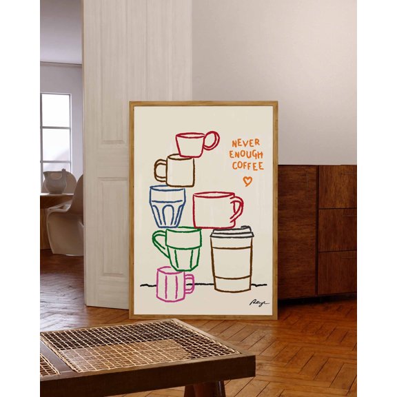 Colorful Coffee Mug Print: Hand-Drawn Kitchen Wall Art, Poster Only