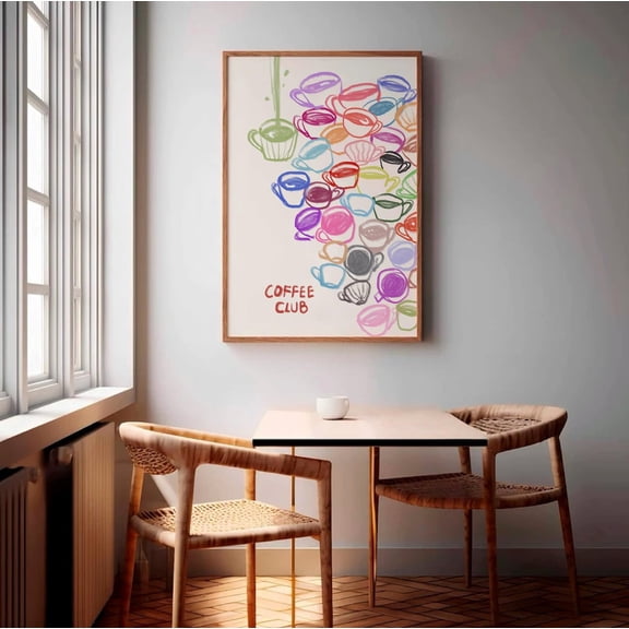 Colorful Coffee Print, Coffee Club Poster, Hand Drawn Sketch, Coffee Cups Doodle, Fun Trendy Posters, Abstract Wall Art, Cafe Bar Decor Wall Art, Modern Wall Decor, 8x12 UNFRAMED