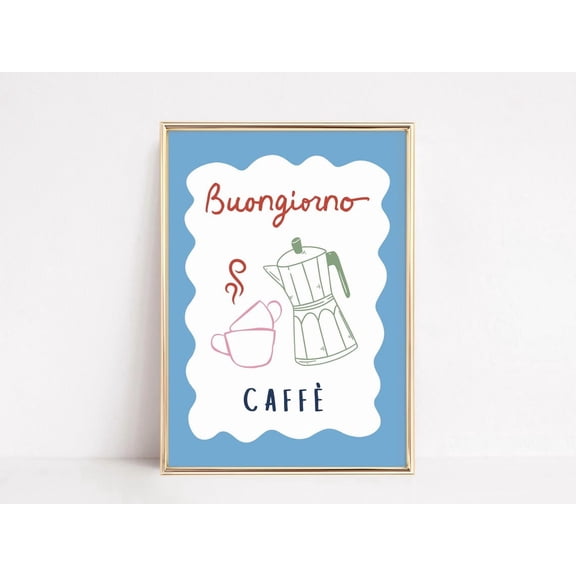 Colorful Coffee Print Italian Buongiorno Print Wall Art Cute Retro Kitchen Decor Hand Drawn Cafe Coffee Bar Poster Foodie Gift Decor For Living Room Bedroom