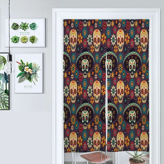 Colorful Collection Of Skulls And Flowers Door Curtain Nordic Living Room DoorCurtain Porch Partition Curtain Kitchen Rative Half Curtain