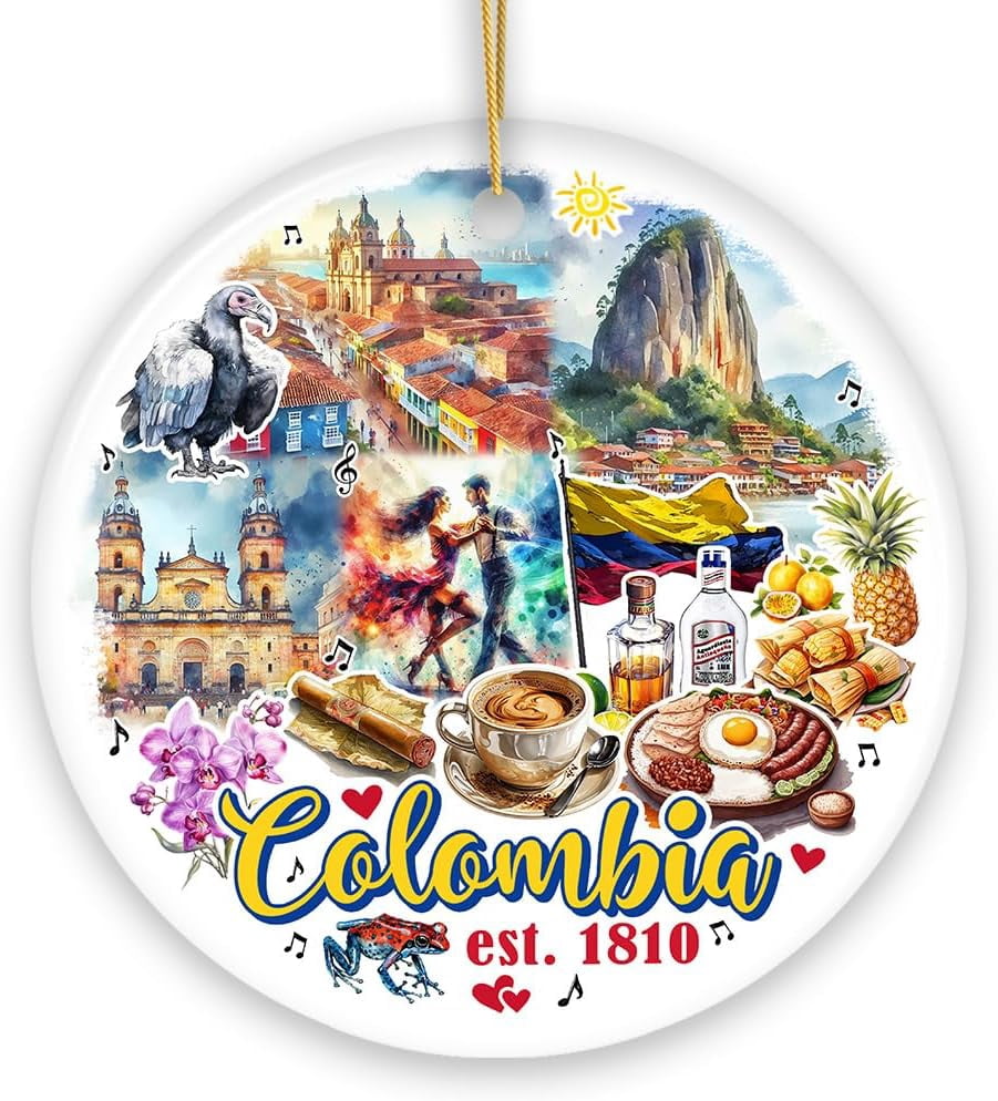 Colorful Colombia Culture and Landmarks Christmas Ornament, Latin ...