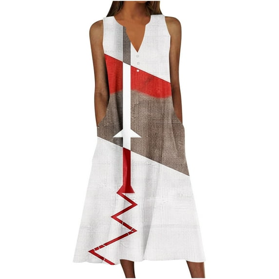 Colorful Color Block Geometry Loose Fit Sun Dresses for Teen Girls Summer Fall Sleeveless Vneck Maxi Long Beach Casual Hawaiian Tropical Dresses Sun Dresses Womens 2025 XXL
