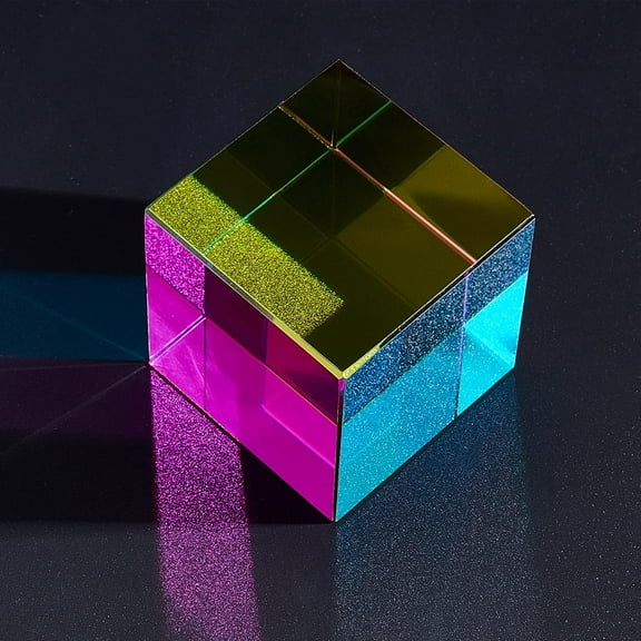Colorful Color Cube 2inch K9 Glass Special Cube RGB Dispersion Multi-Color Toys Cube for Desktop Decor Light Changing Cube for Gift Optical Teaching Tool