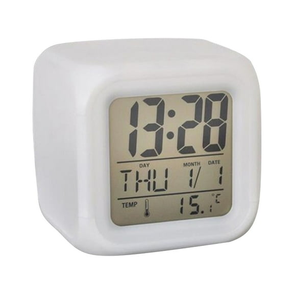 Colorful Color-changing Square Clock Student Children's Silent Greedy Sleep Band Temperature Electronic Nightlight Alarm Clock