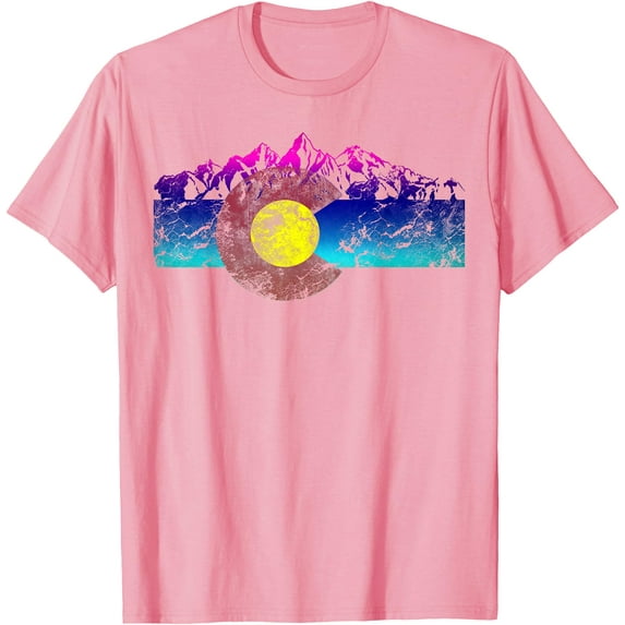 Colorful Colorado Flag Mountains Retro Distressed Graphic Softstyle Unisex T-Shirt,Light Pink Color,Size M