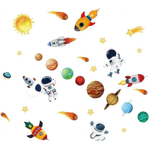 Colorful Colorful Planets Wall Stickers Outer Space Wall Decals Universe Astronauts Wall Sticker Boys Room Decor Vinyl DIY Art for Children Baby Kids Bedroom Nursery Decor Space Fan's Gift