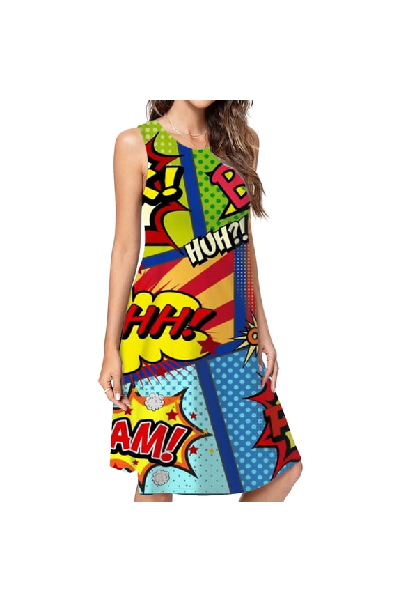 Colorful Comic Book Panels Dress Elegant Party Dresses Evening Dresses Women Dress Sleeveless Dress Ladies Dresses