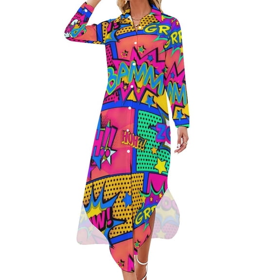 Colorful Comic Book Panels Long Sleeved Shirt Dress Women's summer skirt Elegant gown Party dresses