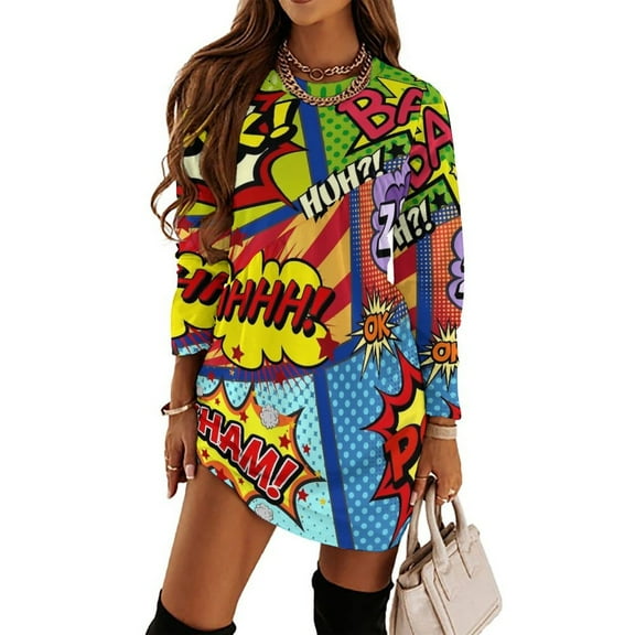Colorful Comic Book Panels Loose Dress Evening Dress Summer Dresses for Women Luxury Dress Long Sleeved Dress