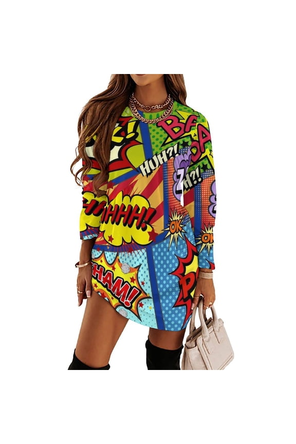 Colorful Comic Book Panels Loose Dress Evening Dress Summer Dresses for Women Luxury Dress Long Sleeved Dress