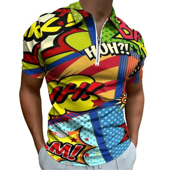Colorful Comic Book Panels Men Zipper T-shirt Summer Casual Short Sleeve T-shirt Top