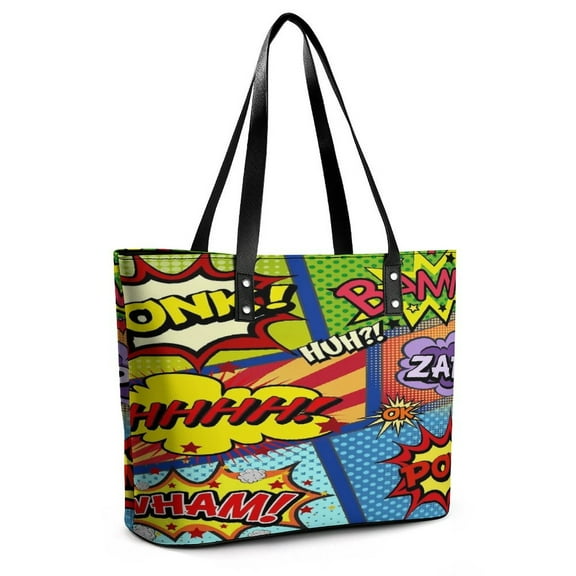 Colorful Comic Book Panels Woman Leather Handbags Large Tote Bag Fashion Portable Handbags With Zipper