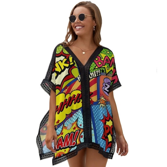 Colorful Comic Book Panels Women's Swimsuit Coverup Summer Beach Cover Up Bathing Suit Dress