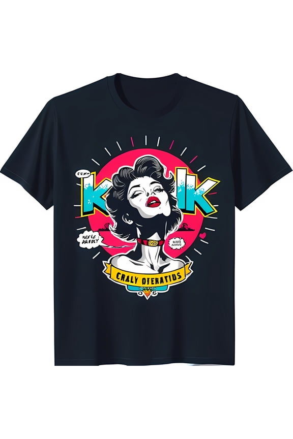 Colorful Comic Graphic Blue T-Shirt with Bold 'C R E A M' Design & Hearts