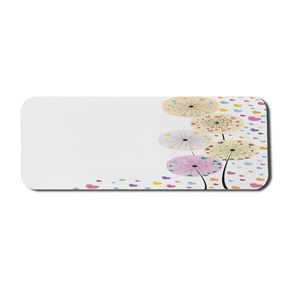 Colorful Computer Mouse Pad, Abstract Dandelion Flowers with Hearts Inside Floral Cartoon Romantic Artwork, Rectangle Non-Slip Rubber Mousepad Large, 31" x 12" Gaming Size, Multicolor, by Ambesonne
