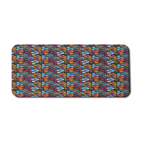 Colorful Computer Mouse Pad, Scroll Pattern in Aloha Style Lively Blossoms and Leaves Classical Romantic Art, Rectangle Non-Slip Rubber Mousepad X-Large, 35" x 15", Multicolor, by Ambesonne