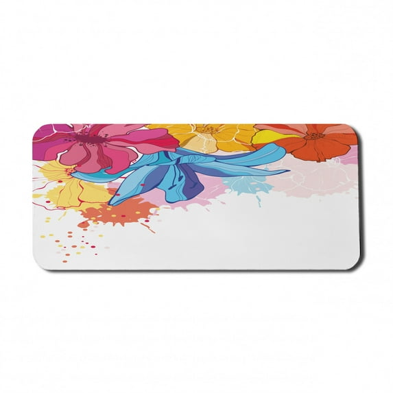 Colorful Computer Mouse Pad, Vibrant Colored Different Flowers Blooming Spring and Summer Themed Drawing Style, Rectangle Non-Slip Rubber Mousepad X-Large, 35" x 15", Multicolor, by Ambesonne