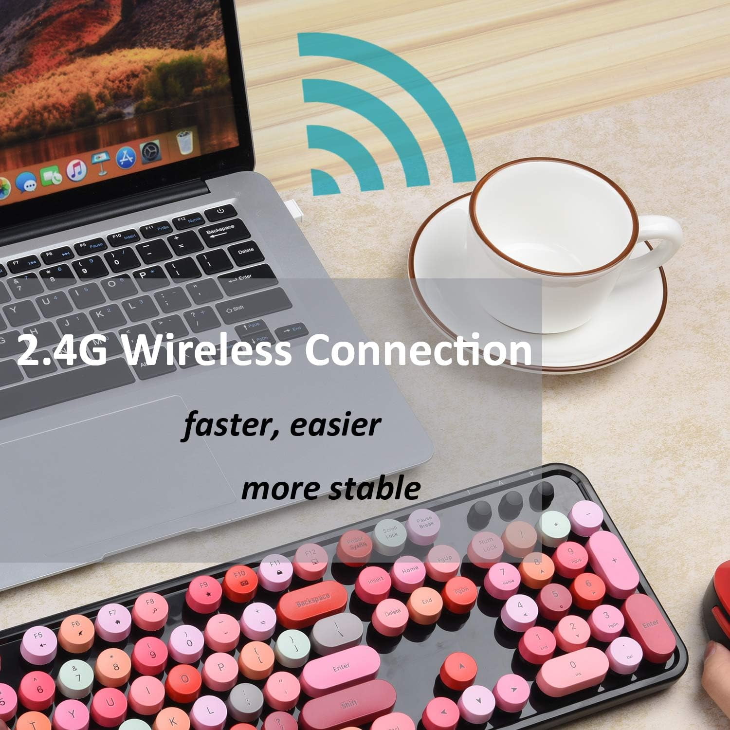 Colorful Computer Wireless Keyboard and Mouse Combination, Typewriter Soft Key Office Full-size Keyboard, 2.4GHz Non-drop Connection and Optical Mouse (purple Color)