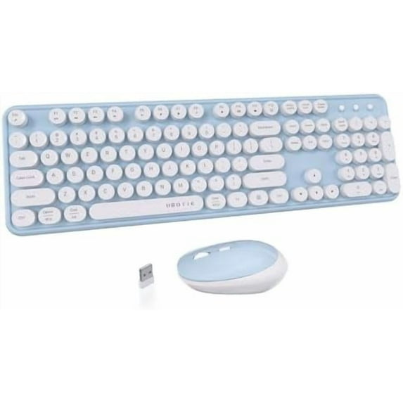Colorful Computer Wireless Keyboard Mouse Combos, Typewriter Flexible Keys Office Full-Sized Keyboard, 2.4GHz Dropout-Free Connection and Optical Mouse (Blue-White)