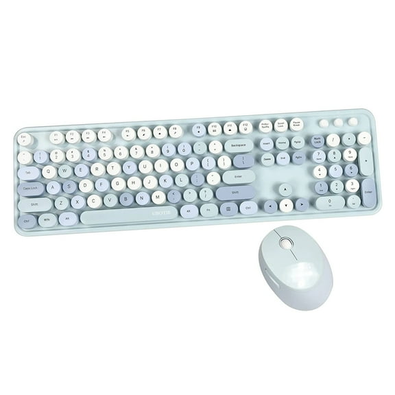 Colorful Computer Wireless Keyboard Mouse Combos, Typewriter Flexible Keys Office Full-Sized Keyboard, 2.4Ghz Dropout-Free Connection And Optical Mouse