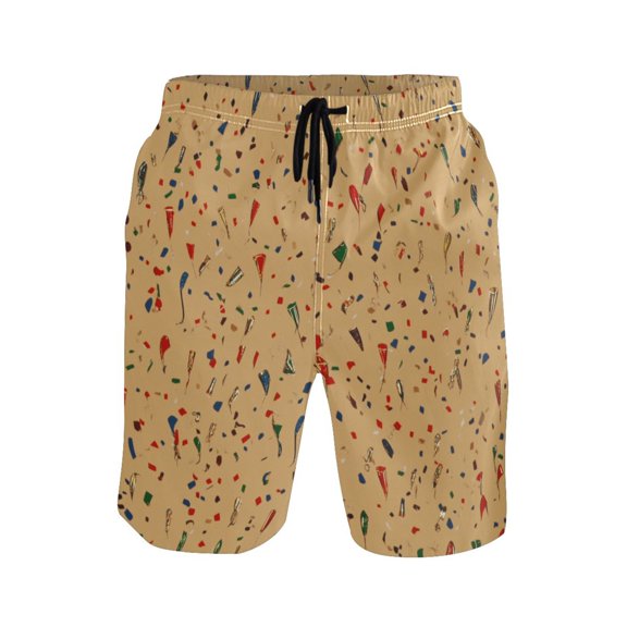Colorful Confetti Pattern Medium Size Men's Quick Dry Beach Shorts with Mesh Lining, Lightweight