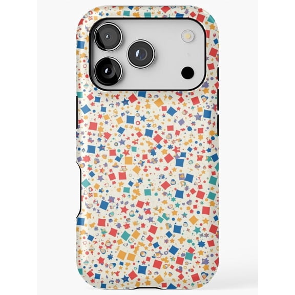Colorful Confetti Squares, Stars and Flowers Tough Case for Apple iPhone, Polycarbonate and TPU