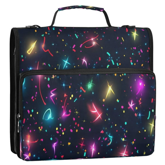 Colorful Confetti and Lights Stripes Lines Zipper Binder Bag 3 Ring Binder Bag,Large Capacity Durable Binder Organizer Bag