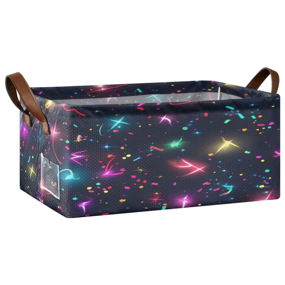 Colorful Confetti and Lights Open Home Storage Bins Foldable Metal Frame Shelf Baskets 16.9x11.4x7.7in Water-Resistant