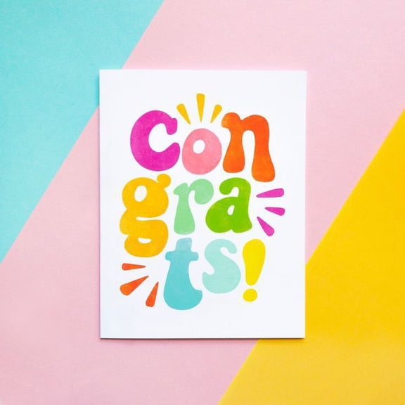Colorful "Congrats!" Greeting Card Cheerful Design for Celebrations Perfect for Graduations, Promotions, and Special Occasions Envelope Included