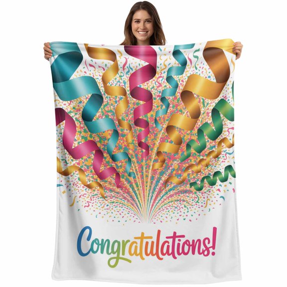 Colorful Congratulations Blanket Soft Cozy Warm Twin Blanket for Bed, Plush Fuzzy Flannel Fleece Blankets for Sofa, Funny Words Graduation Season Throw Blankets for Couch, Gifts for Men, 60"x80"
