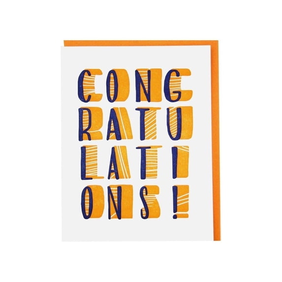 Colorful Congratulations Card – Bold Typography Design with Orange Envelope – Ideal for Graduations, Promotions, or Special Achievements