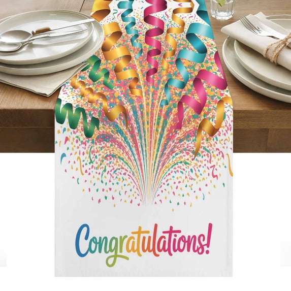 Colorful Congratulations Table Runner - 60 Inch Long, Kitchen Dining Table Runner Dresser Scarves, Funny Words Graduation Season Farmhouse Decor for Coffee Tables Wedding Party Banquet