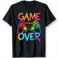 thumbnail image 1 of Colorful Controller Graphic Black T-Shirt with Game Over Design, 1 of 5