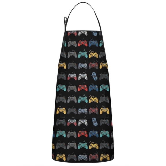 Colorful Controllers Games Black Pattern Apron-Garden Aprons for Women with Pockets-Cotton Linen Waterproof Kitchen Cooking Gardening Aprons Adjustable for Kitchen,Cooking,BBQ and Salon 33x27 Inch