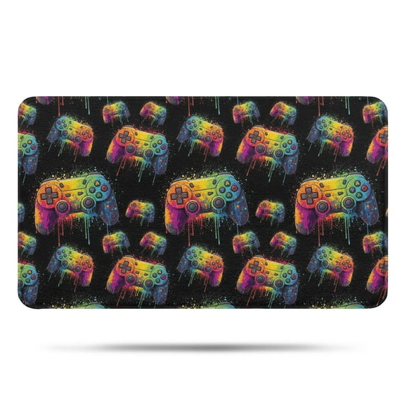 Colorful Controllers Games Black Pattern Bathroom Rugs Mat,Non Slip Microfiber Bathroom Rug,Rubber Backing,Soft Bathroom Mats for Bathroom Floor,Tub and Shower,17x30in(43x75cm)