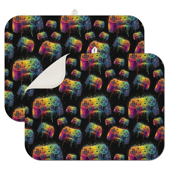Colorful Controllers Games Black Pattern Dish Drying Mat for Kitchen 1 Pack, Ultra Absorbent Microfiber Dishes Drainer Mats,18"x24"
