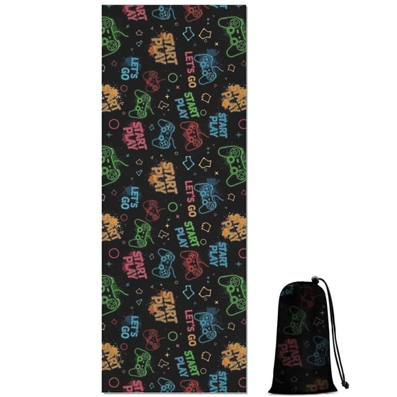 Colorful Controllers Games Black Pattern Hot Yoga Mat Towel Non Slip for Hot Yoga - Quick-Drying Yoga Mat Cover with 4 Corner Pockets with Travel Bag - Hot Yoga Towel Non Slip 74"x26"
