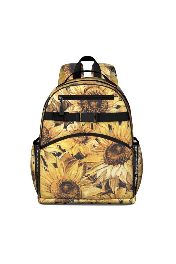 Yellow Sunflower Art Pattern Backpack for School,Cute School Bag,Schoolbag with Adjustable Shoulder Straps & Padded Back,15.25"x11.5"x5.25"