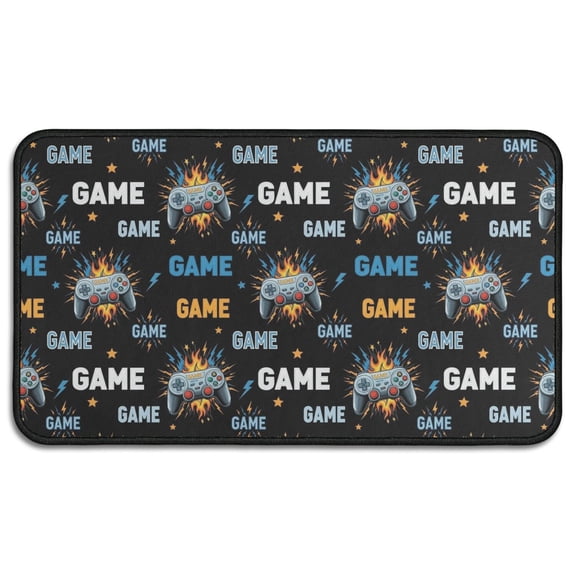 Colorful Controllers Games Flames Black Pattern Door Rugs,Washable Non Slip Door Mats Indoor,Decorative Door Mats,Entry Mat Indoor for Entrance,Bedroom,Kitchen,Bathroom,30"x17"