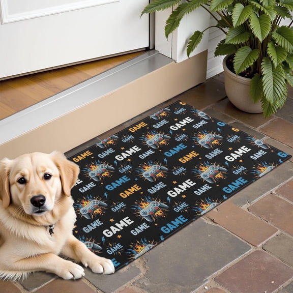 Colorful Controllers Games Flames Black Pattern Door Rugs,Washable Non Slip Door Mats Indoor,Decorative Door Mats,Entry Mat Indoor for Entrance,Bedroom,Kitchen,Bathroom,16"x24"