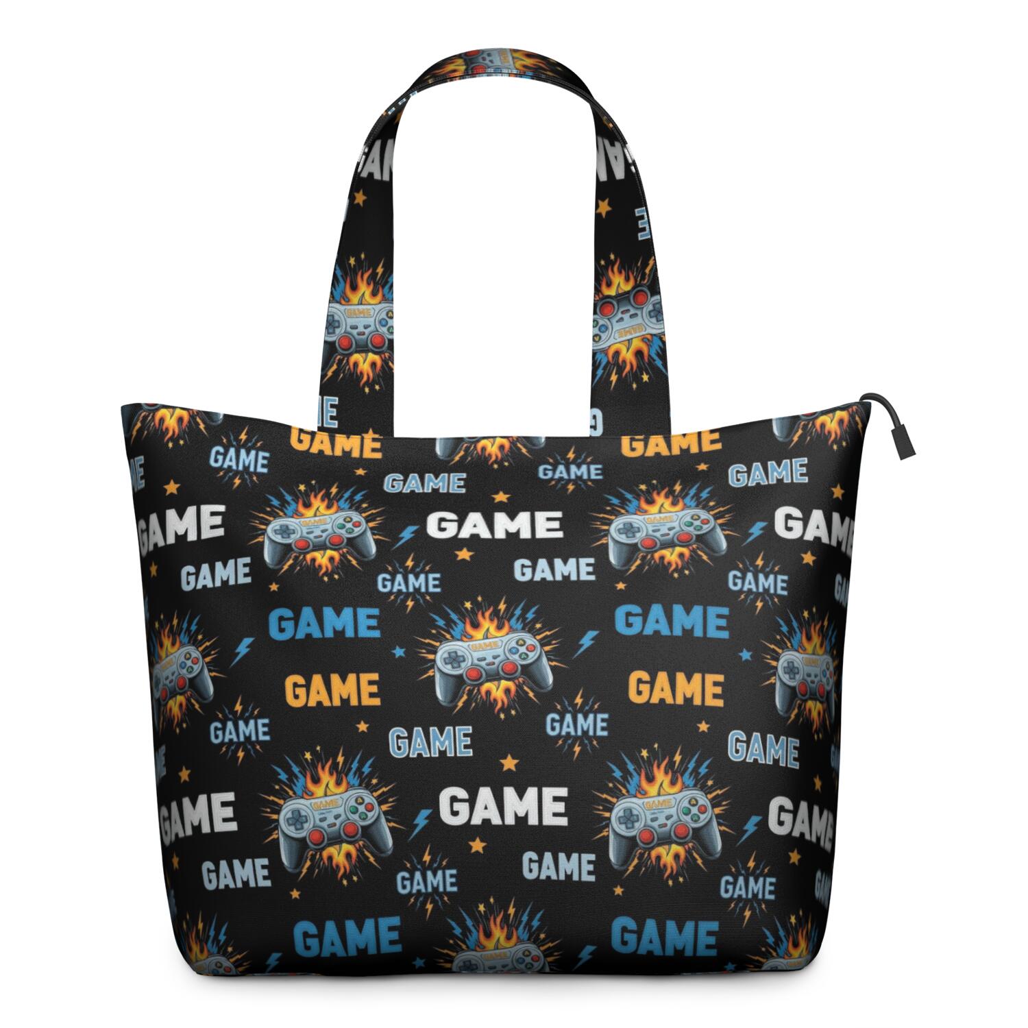 Colorful Controllers Games Flames Black Pattern Travel Tote Bags for Women Carry On,Large Weekender Bags for Women Travel,Multi Functional Duffle Bag for Work,Shopping,Sports