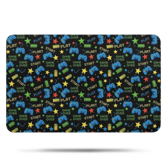 Colorful Controllers Games Icons Black Pattern Bathroom Rugs Mat,Non Slip Microfiber Bathroom Rug,Rubber Backing,Soft Bathroom Mats for Bathroom Floor,Tub and Shower,17x27in(43x68cm)