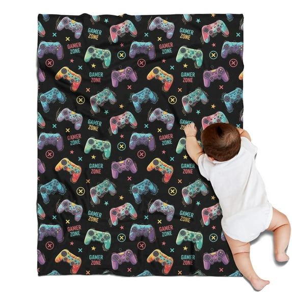 Colorful Controllers Games Icons Black Pattern Blanket,Comfortable Soft Lamb Wool Throw Blanket,All Season,Warm Lightweight Blankets for Sofa Bed Couch Living Room Chair,30"x40"