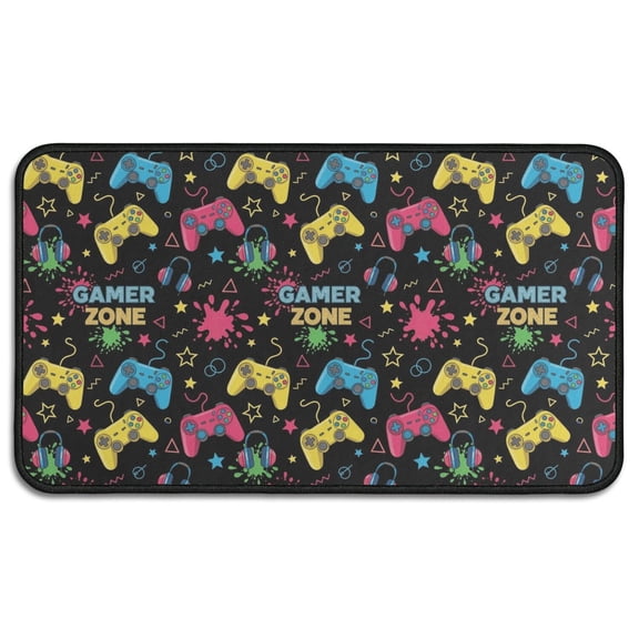 Colorful Controllers Games Icons Black Pattern Door Rugs,Washable Non Slip Door Mats Indoor,Decorative Door Mats,Entry Mat Indoor for Entrance,Bedroom,Kitchen,Bathroom,30"x17"