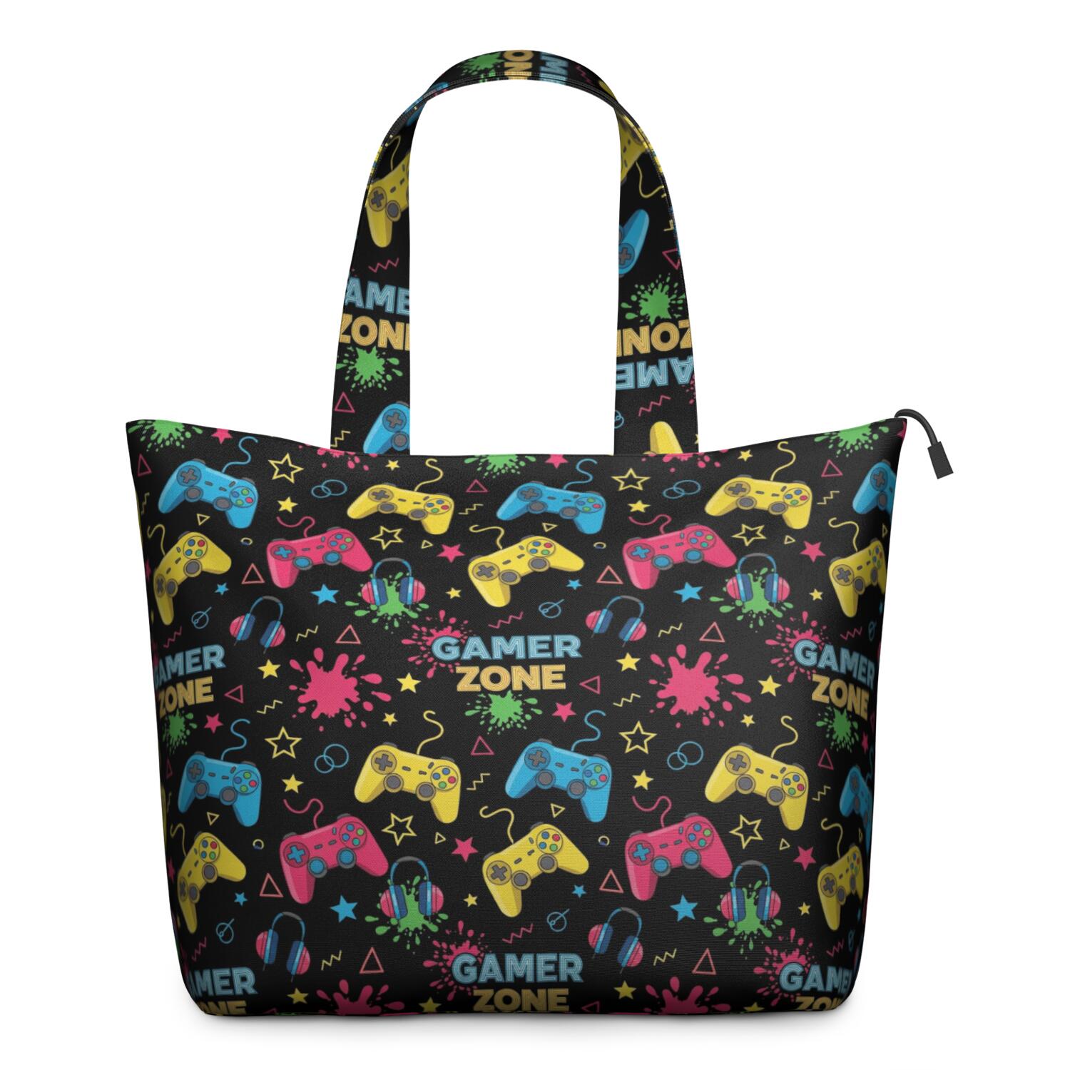 Colorful Controllers Games Icons Black Pattern Travel Tote Bags for Women Carry On,Large Weekender Bags for Women Travel,Multi Functional Duffle Bag for Work,Shopping,Sports