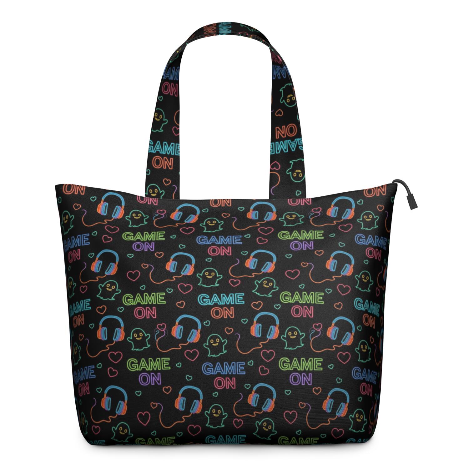 Colorful Controllers Games Icons Black Pattern Travel Tote Bags for Women Carry On,Large Weekender Bags for Women Travel,Multi Functional Duffle Bag for Work,Shopping,Sports